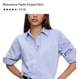 Good American Blue Striped Shirt with Rhinestones